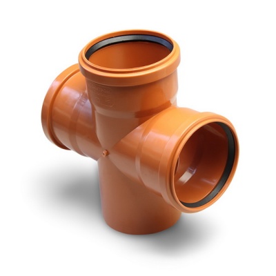 Крестовина канализационная PRO AQUA Terra 110-110-110 87,5° одноплоскостная наружная рыжая
